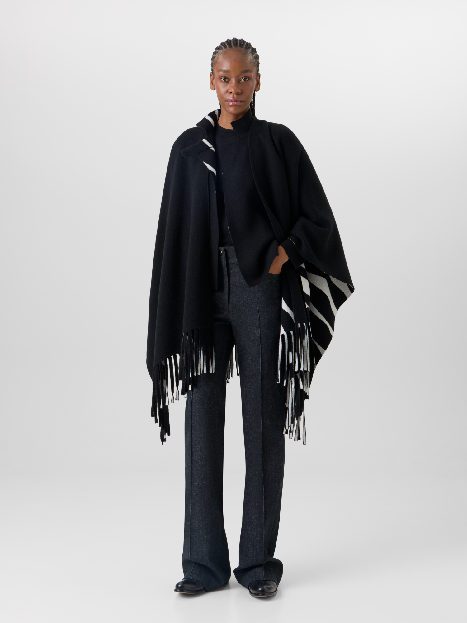 Designer Cashmere Double-Face Knit Cape - multicolor 