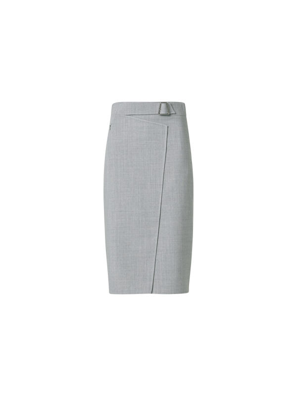 Designer Wool Double-Face Wrap Effect Pencil Skirt - grey