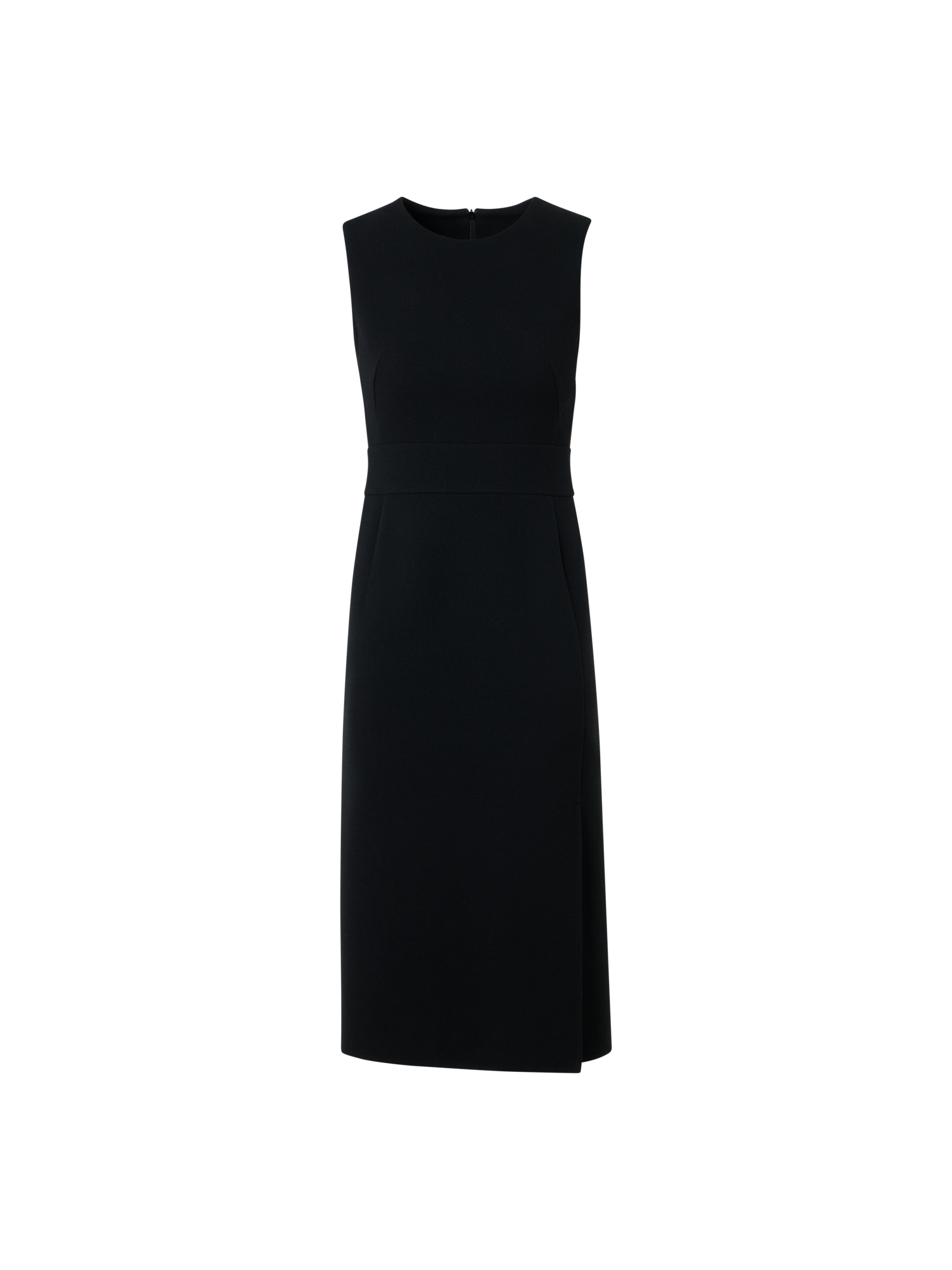 Designer Sleeveless Wool Crêpe Double-Face Sheath Dress - black