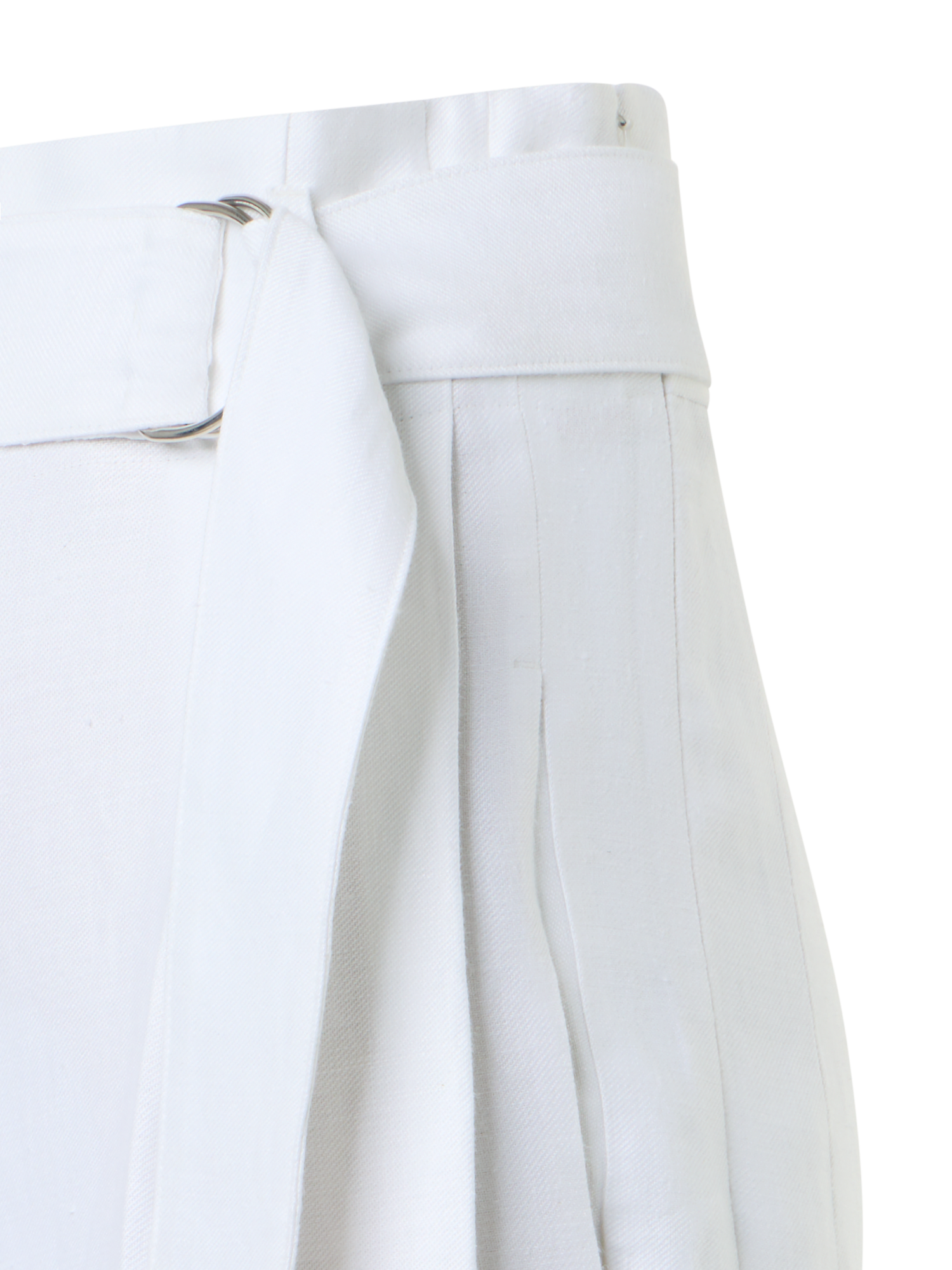 Designer Fiorella High-Rise Pleated Raw Linen Culotte Pants - white