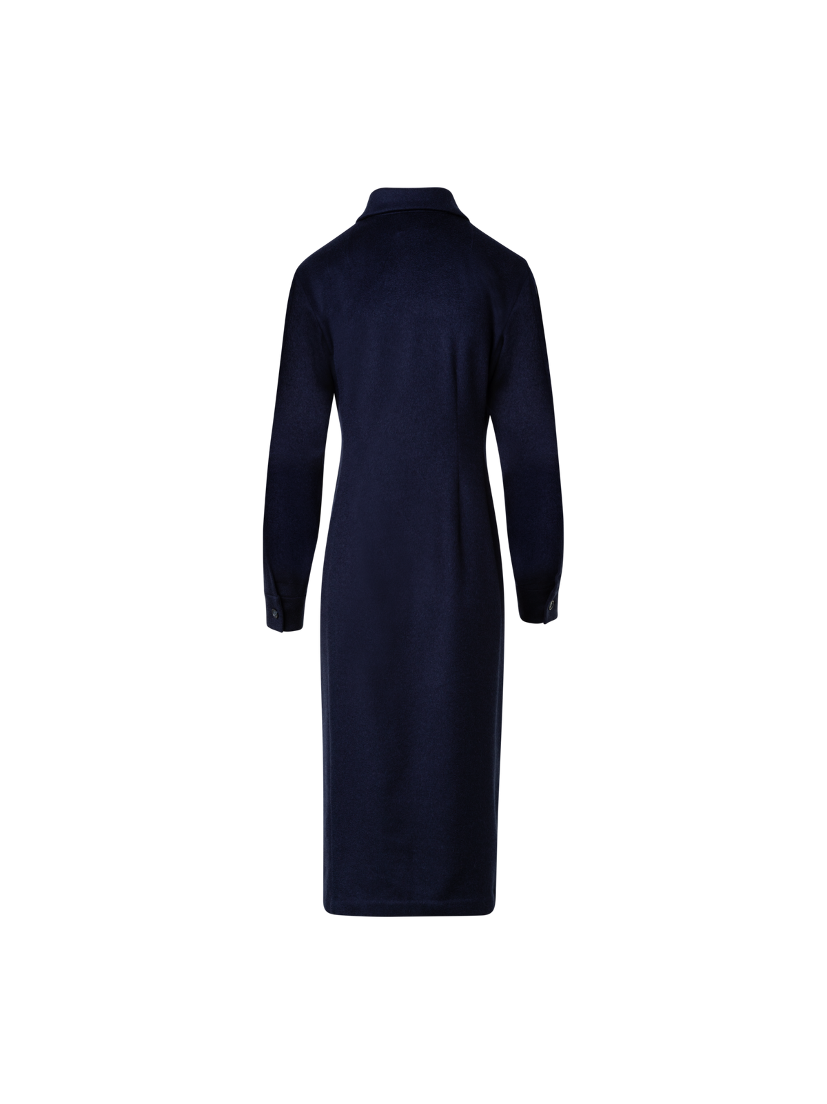 Designer Long Sleeves Cashmere Midi Shirt Dress - navy - blue