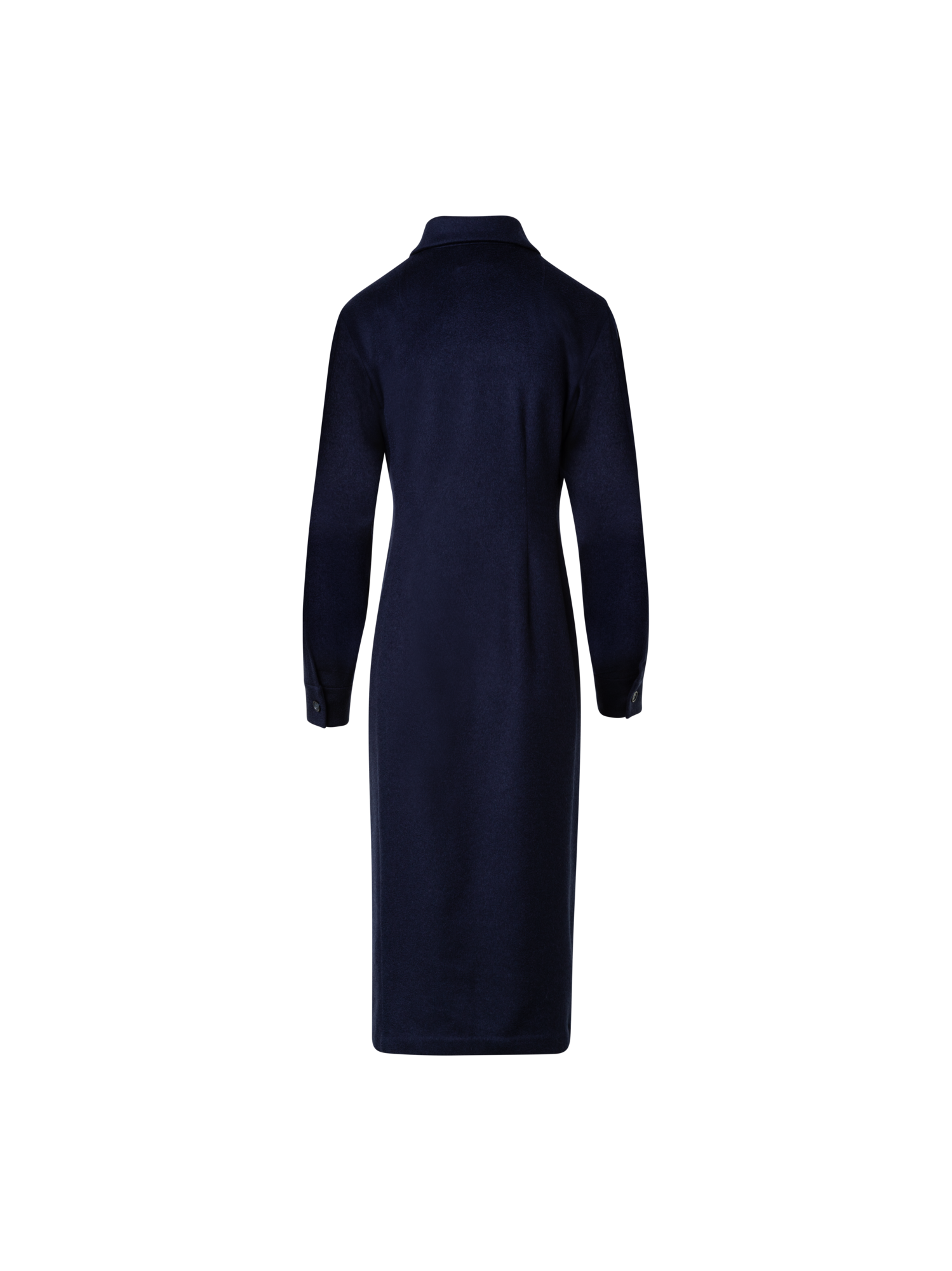 Designer Long Sleeves Cashmere Midi Shirt Dress - navy - blue