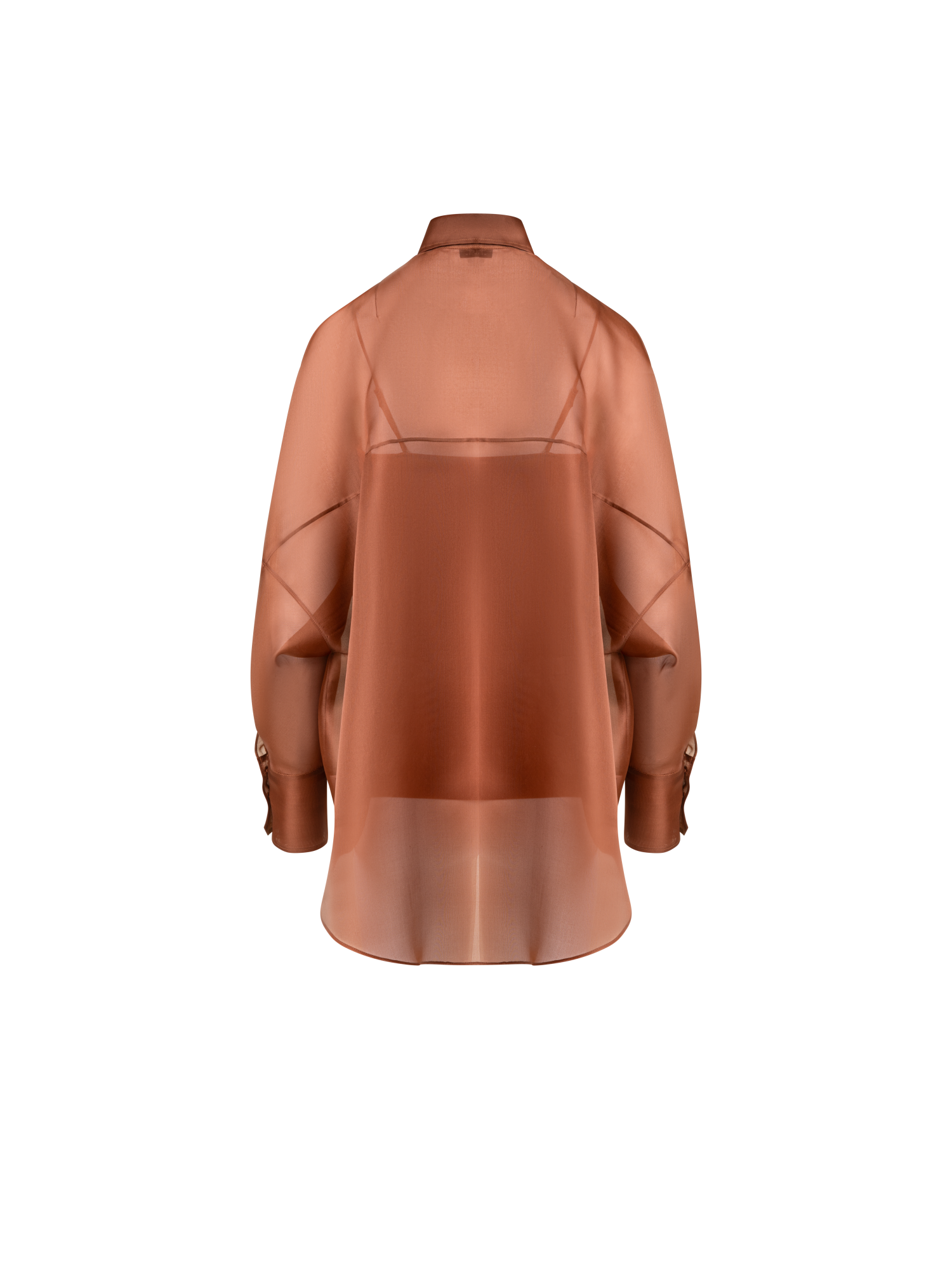 Designer Oversized Semi-Sheer Silk Organza Shirt Blouse - brown