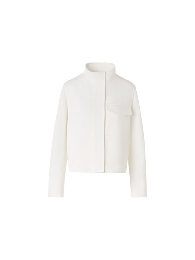 Designer Long-Sleeve Cotton-Stretch Denim Jacket - white