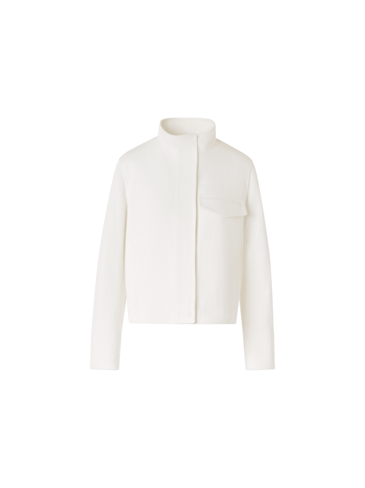 Designer Long-Sleeve Cotton-Stretch Denim Jacket - white