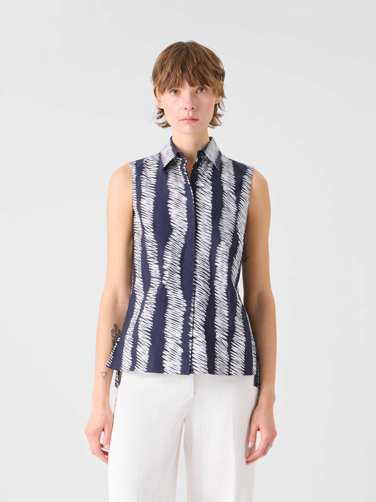 Designer Scribble Wave Print Cotton Blouse - multicolor