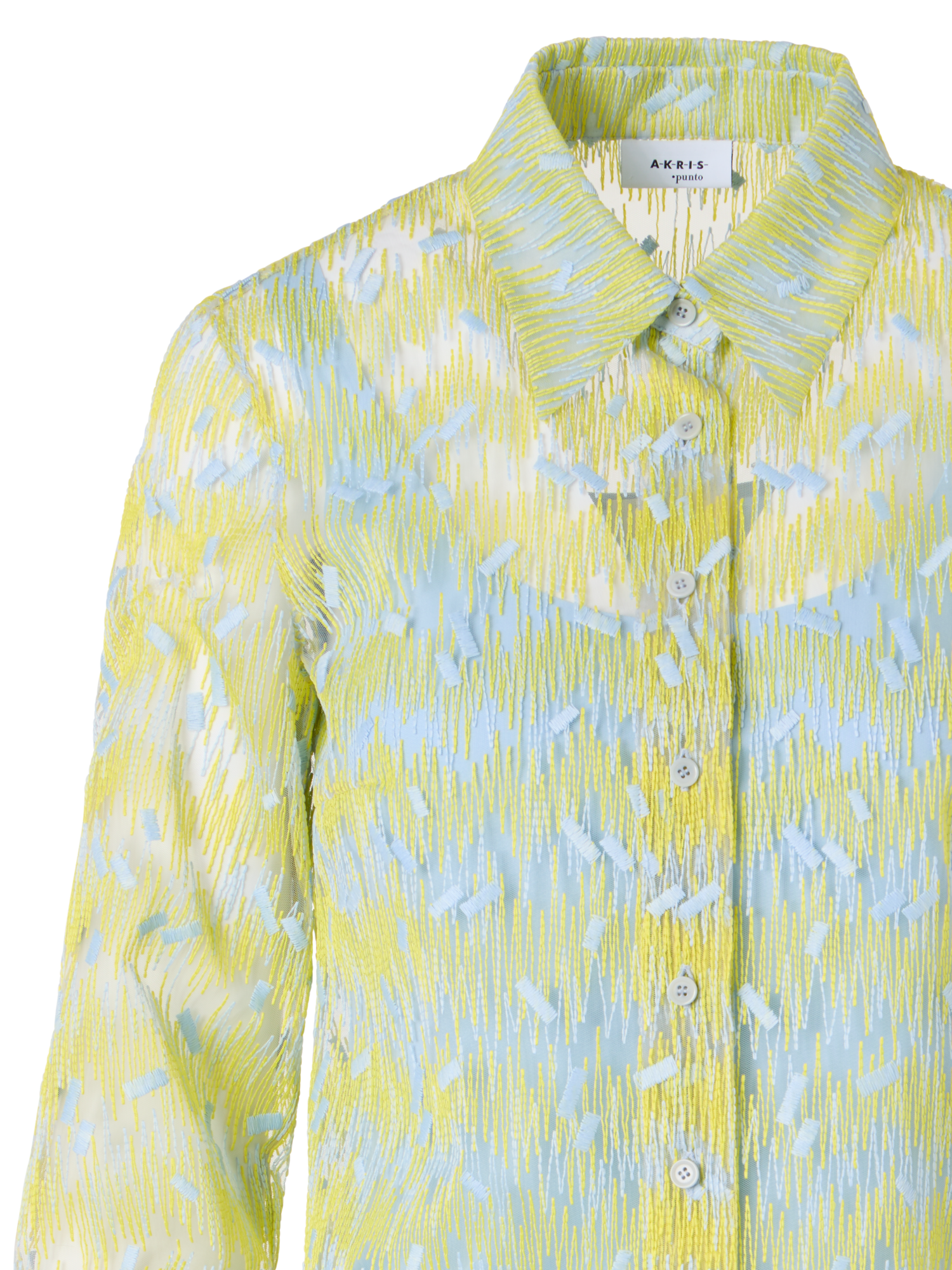 Designer Scribble Dot Embroidered Tulle Blouse - yellow