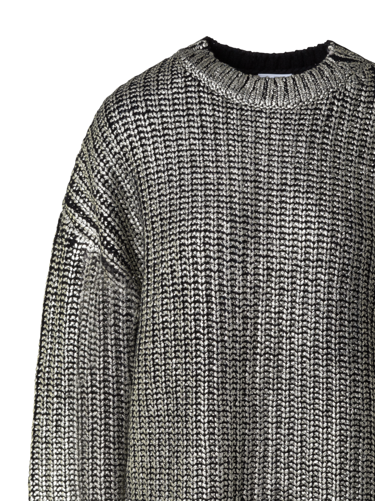 Designer Long Chunky Laminated Cashwool Knit Sweater - black - gold