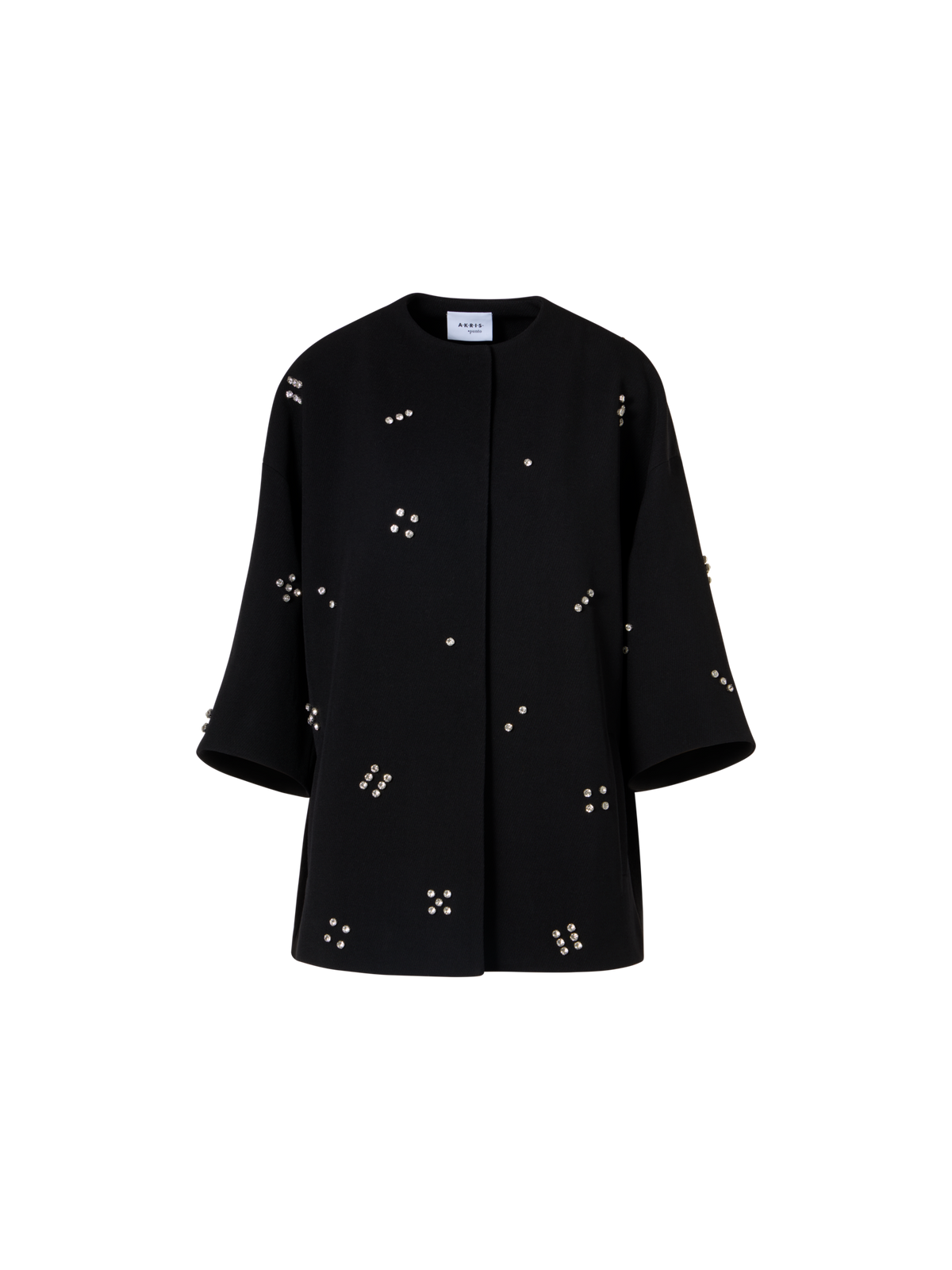 Designer Car Coat with Diamond Dice Dot Embellishment - black