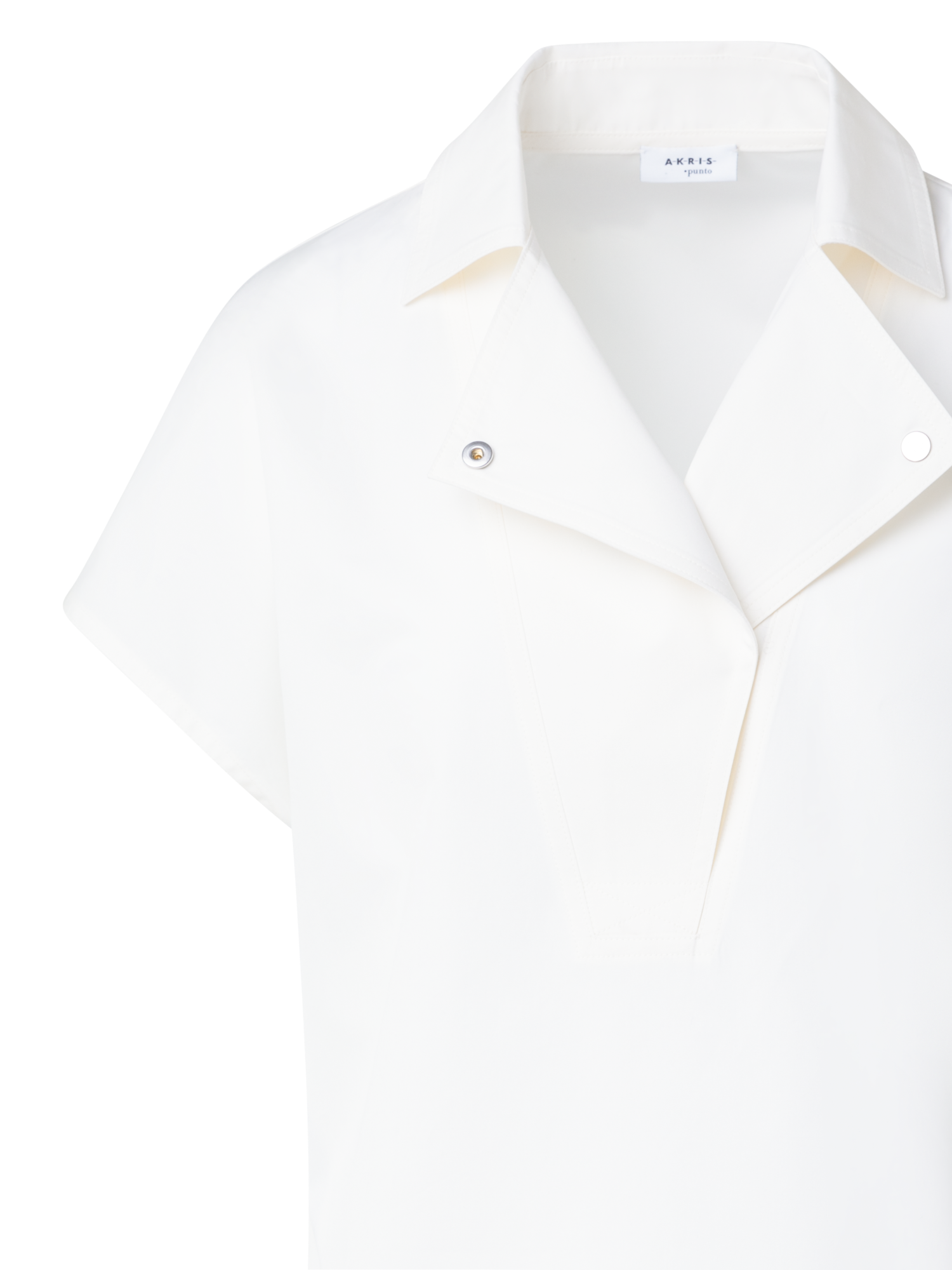 Designer Cotton Blouse with Biker Collar - ecru - white