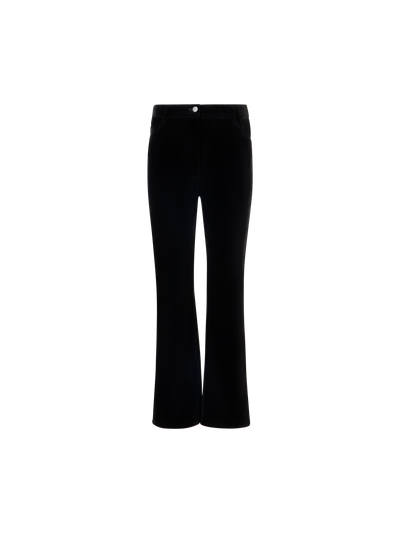 Designer Cropped Bootcut Cotton Stretch Velvet Pants - black