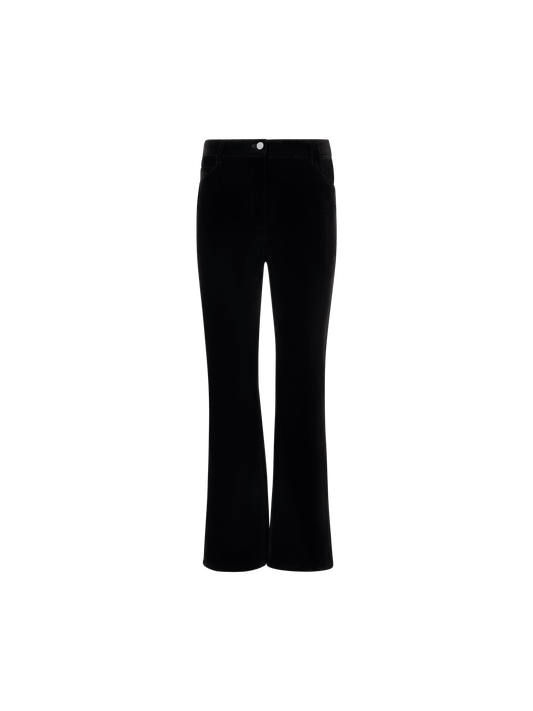 Designer Cropped Bootcut Cotton Stretch Velvet Pants - black