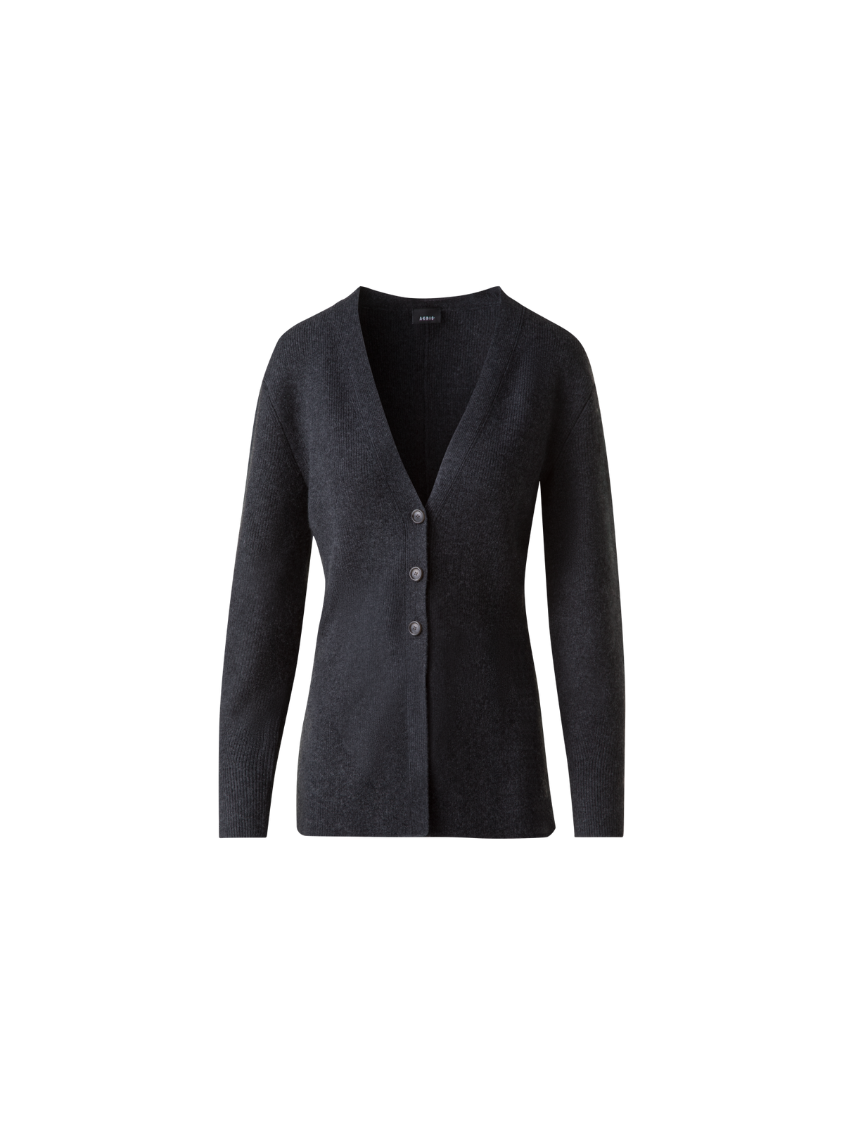 Designer Long Ribbed Cashmere V-Neck Cardigan - grey