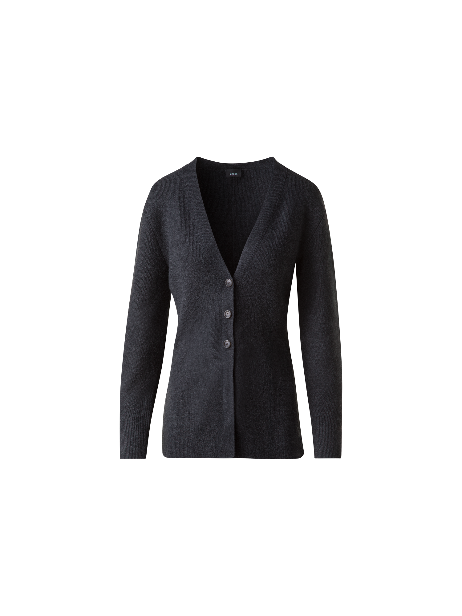 Designer Long Ribbed Cashmere V-Neck Cardigan - grey