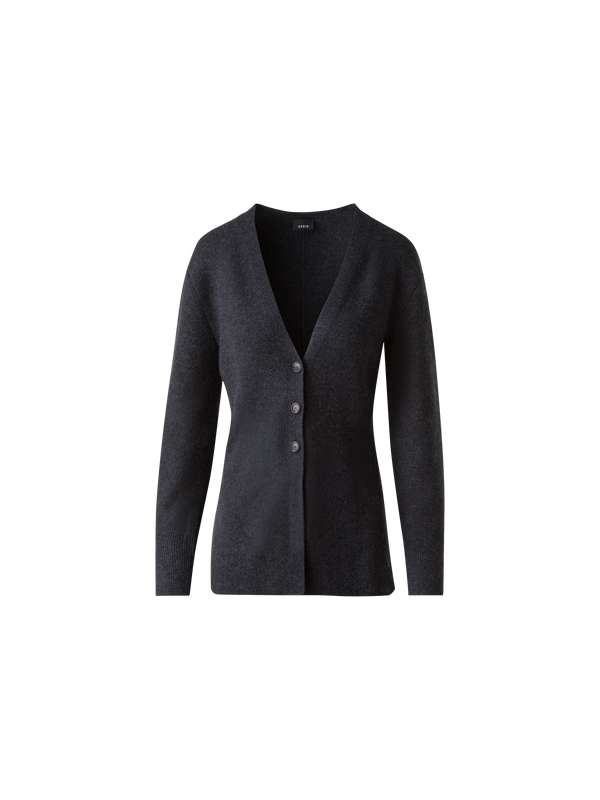 Designer Long Ribbed Cashmere V-Neck Cardigan - grey
