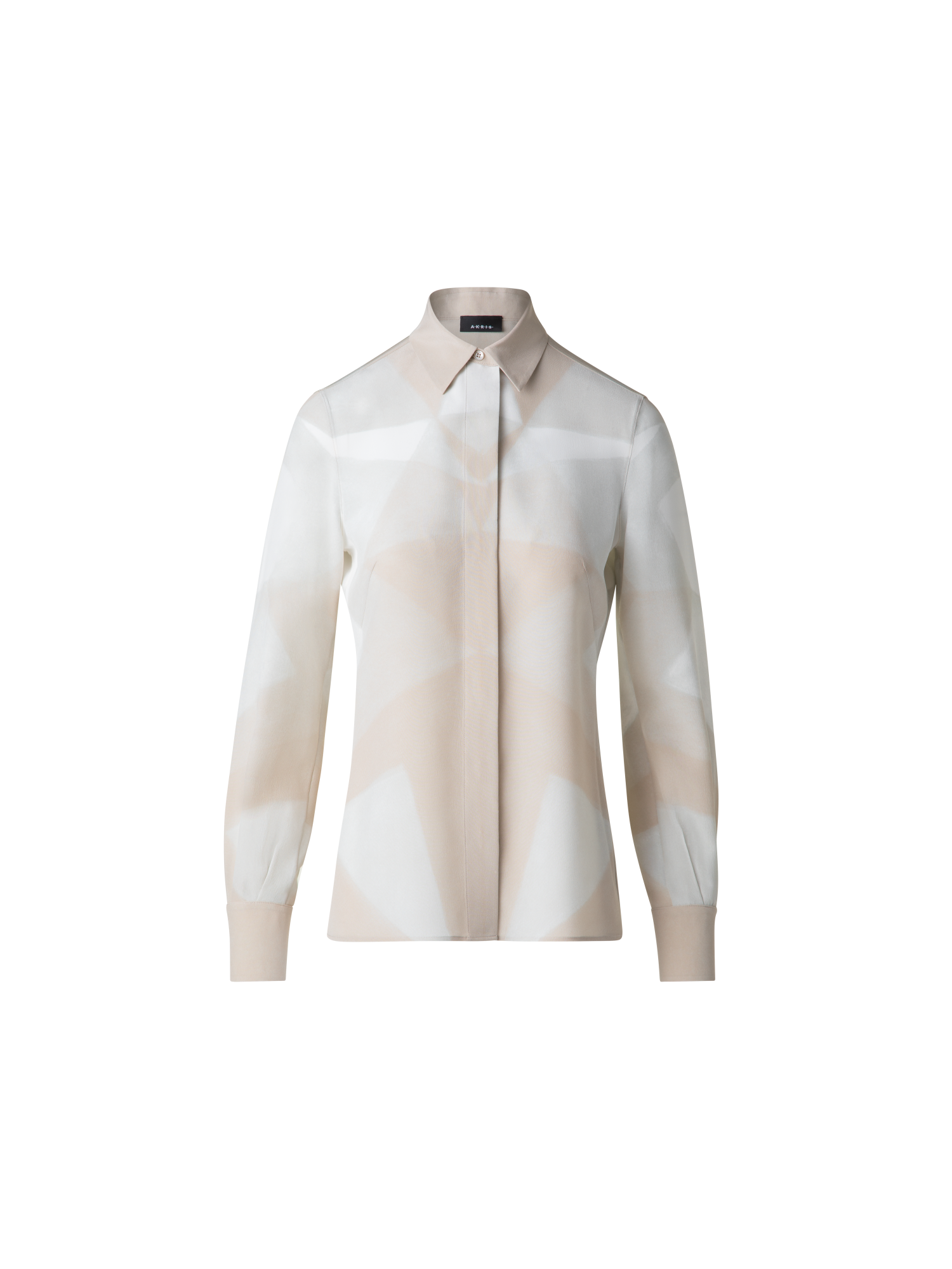 Designer Silk Blouse with Chiaroscuro Print - neutral - pastel - multicolor - ecru - beige - white