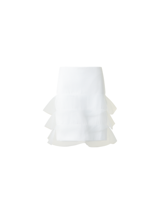 Designer Short Pencil Skirt with Tulle Waves - neutral - white