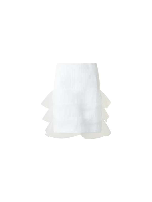 Designer Short Pencil Skirt with Tulle Waves - neutral - white
