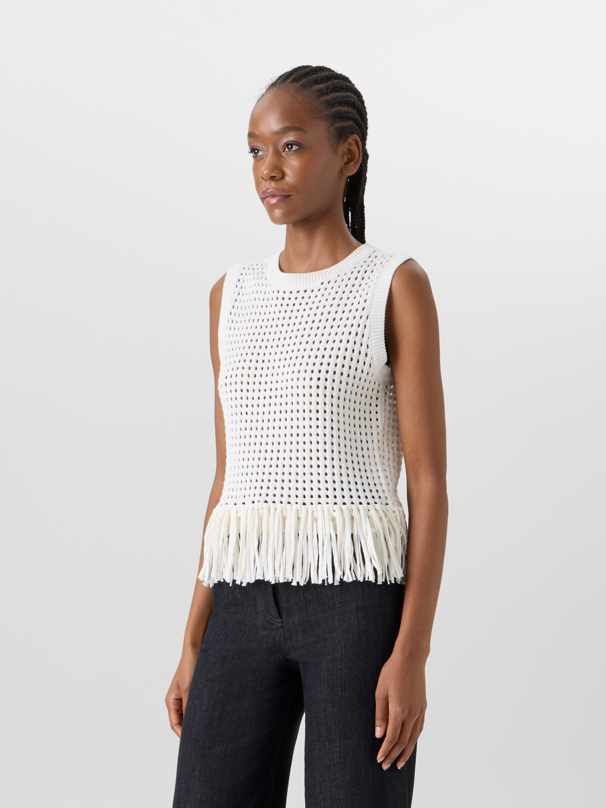 Designer Sleeveless Chunky Cotton Mesh Knit Top - ecru #editorial