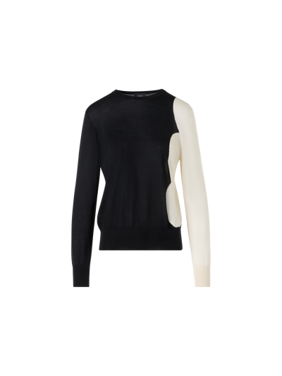 Designer Long Sleeve Cashmere Silk Cloud Intarsia Sweater - black