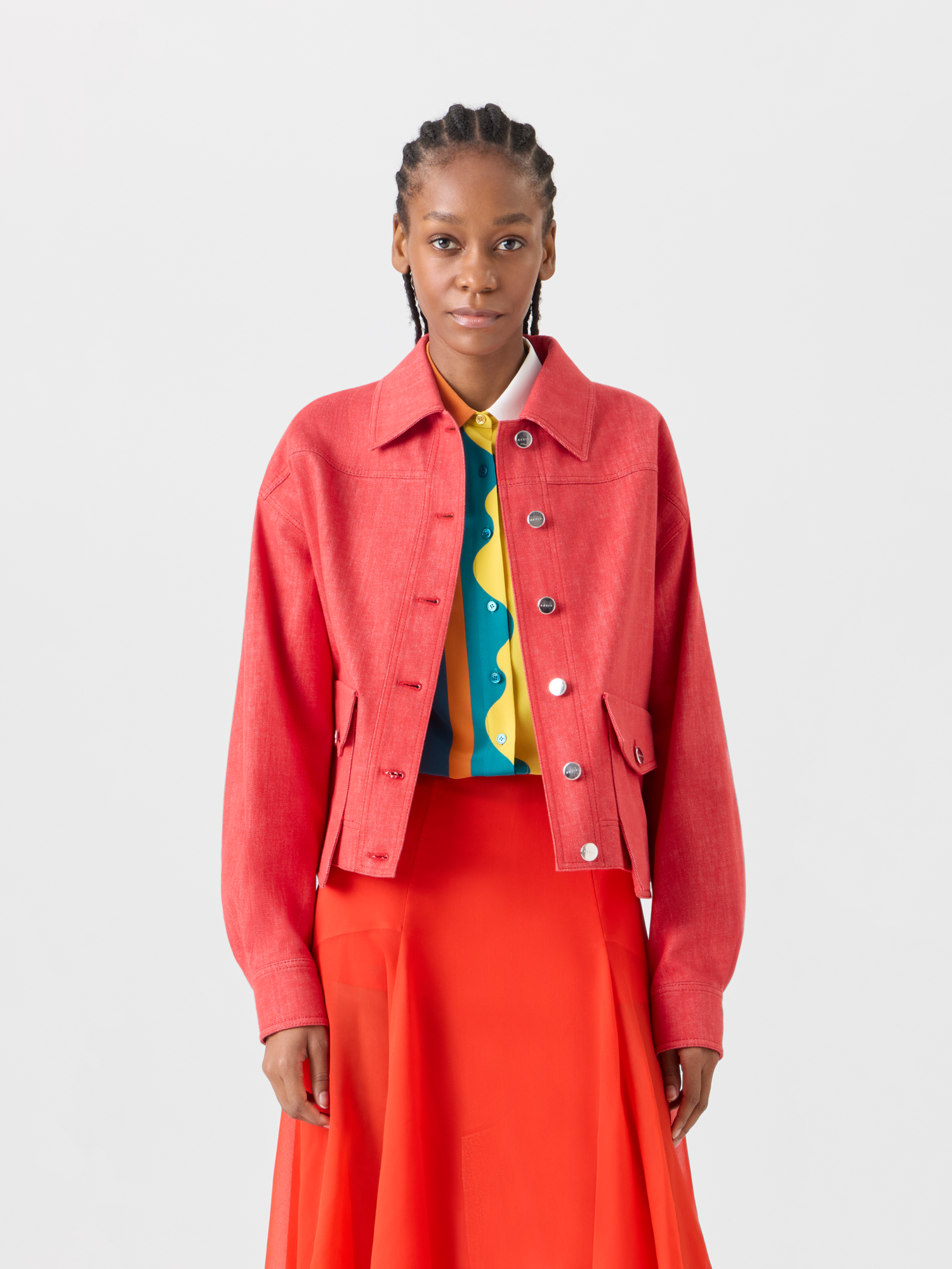 Designer Hilly Oversize Jacket in Cotton Denim - red