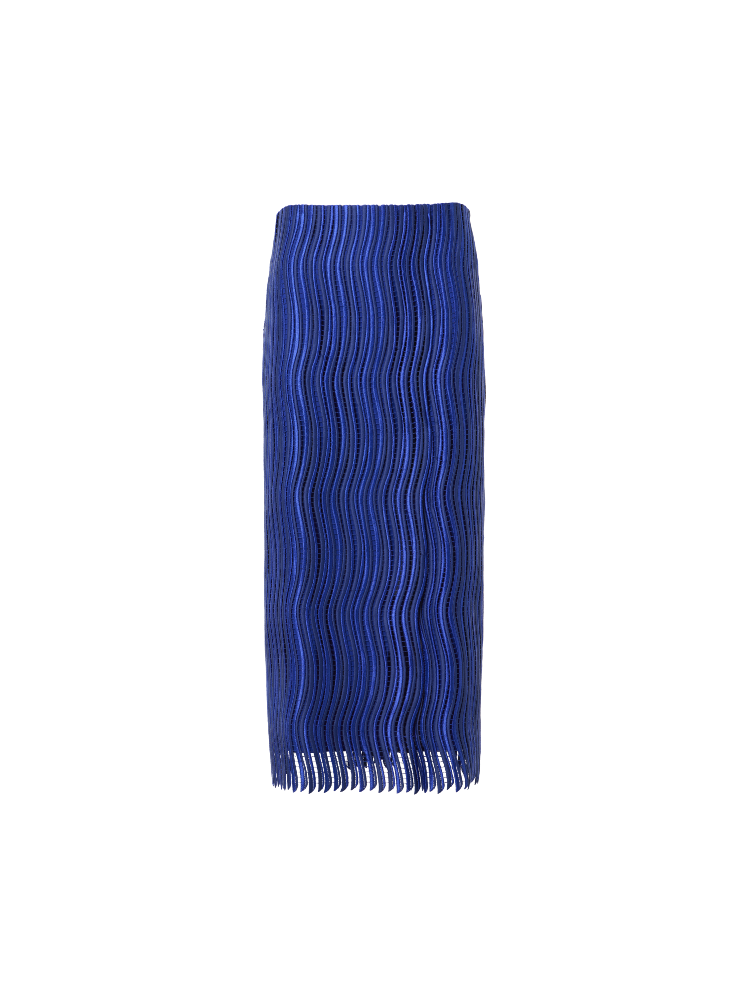 Designer Midi Pencil Skirt in Wave Guipure - blue