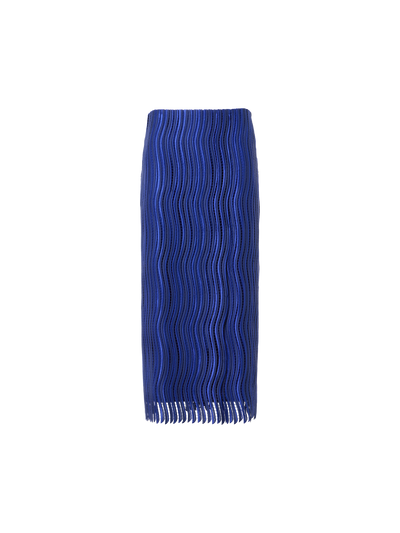 Designer Midi Pencil Skirt in Wave Guipure - blue