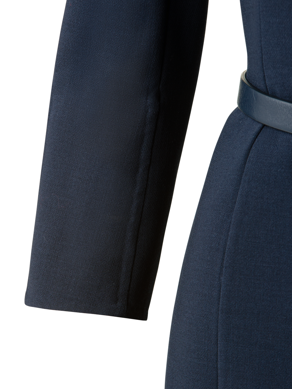 Designer 3/4 Sleeve Wool Double-Face Mock Neck Dress - navy - blue