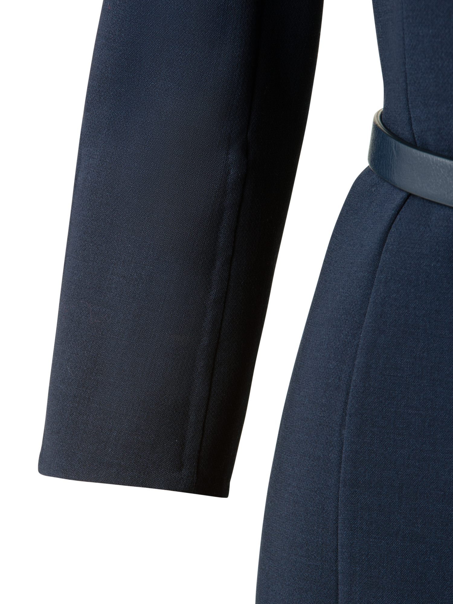 Designer 3/4 Sleeve Wool Double-Face Mock Neck Dress - navy - blue