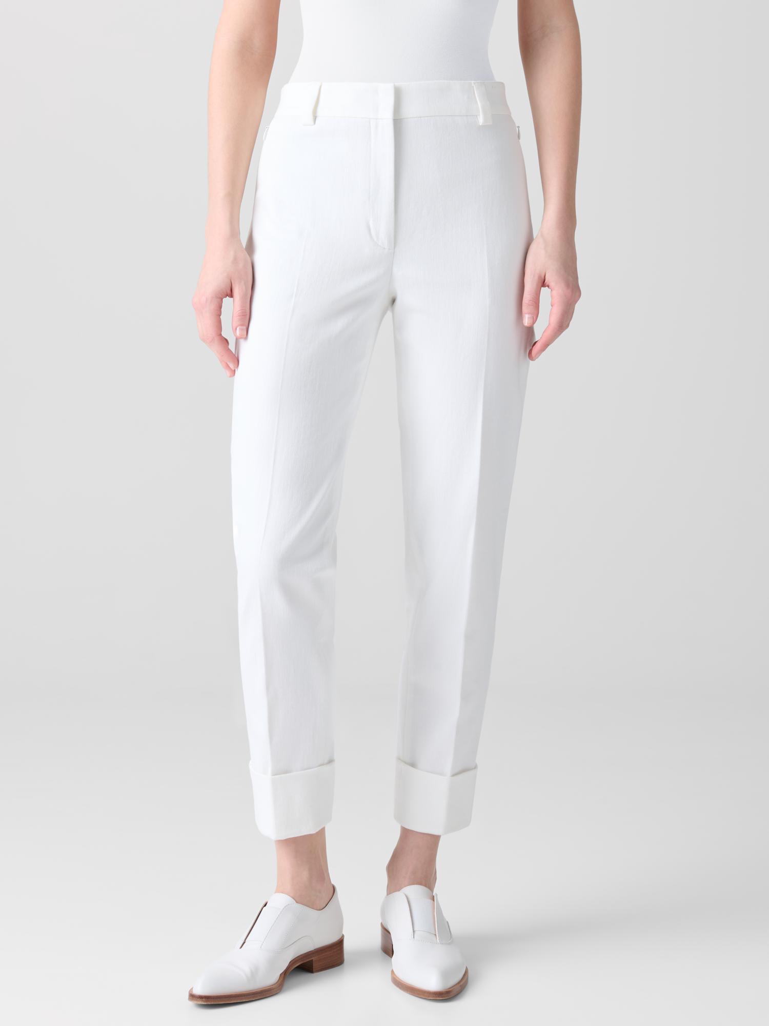 Designer Cropped Tapered Cotton Denim Pants - neutral - ecru - white