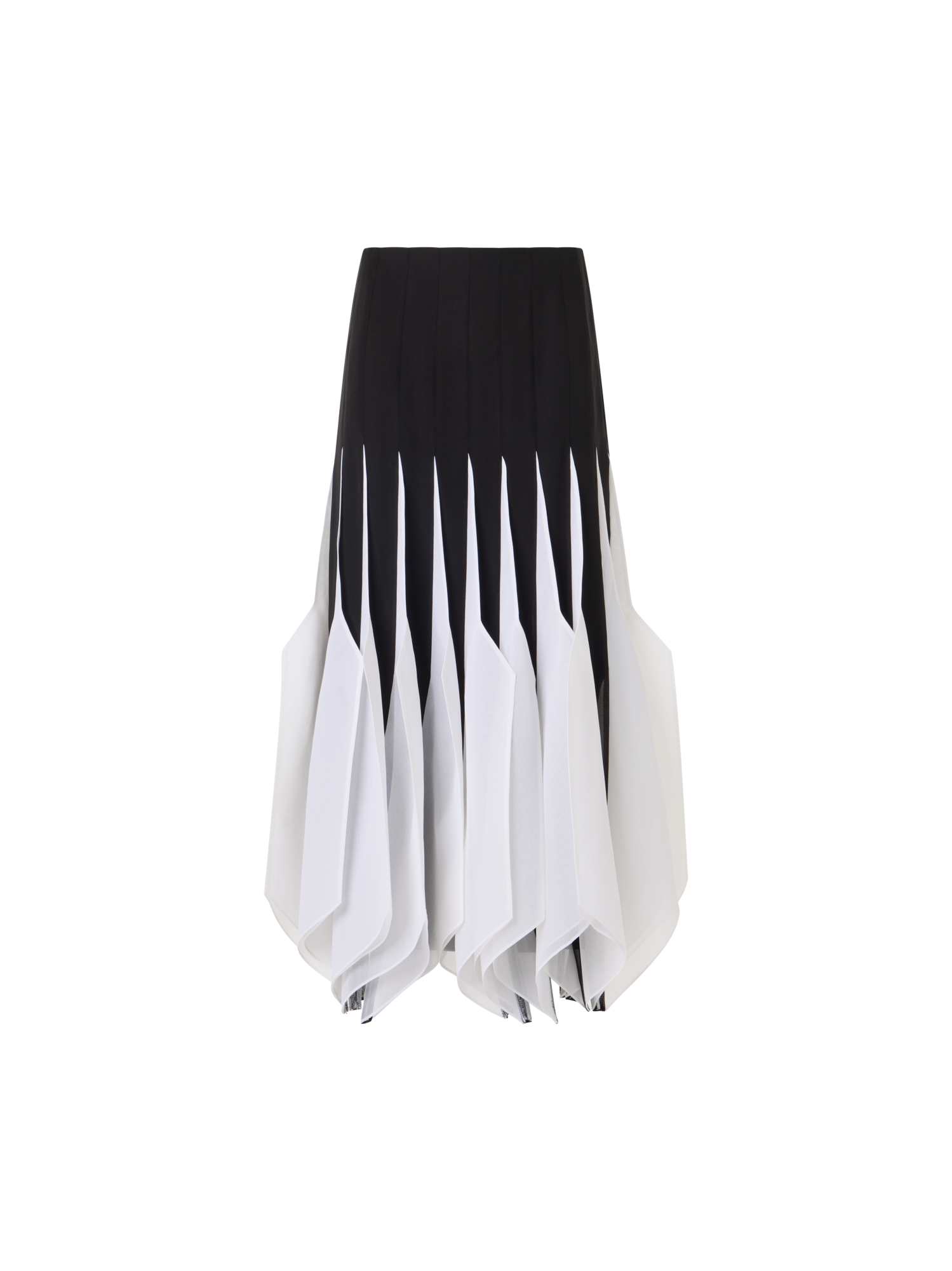 Designer Silk Midi Skirt with High Plains Insets - black