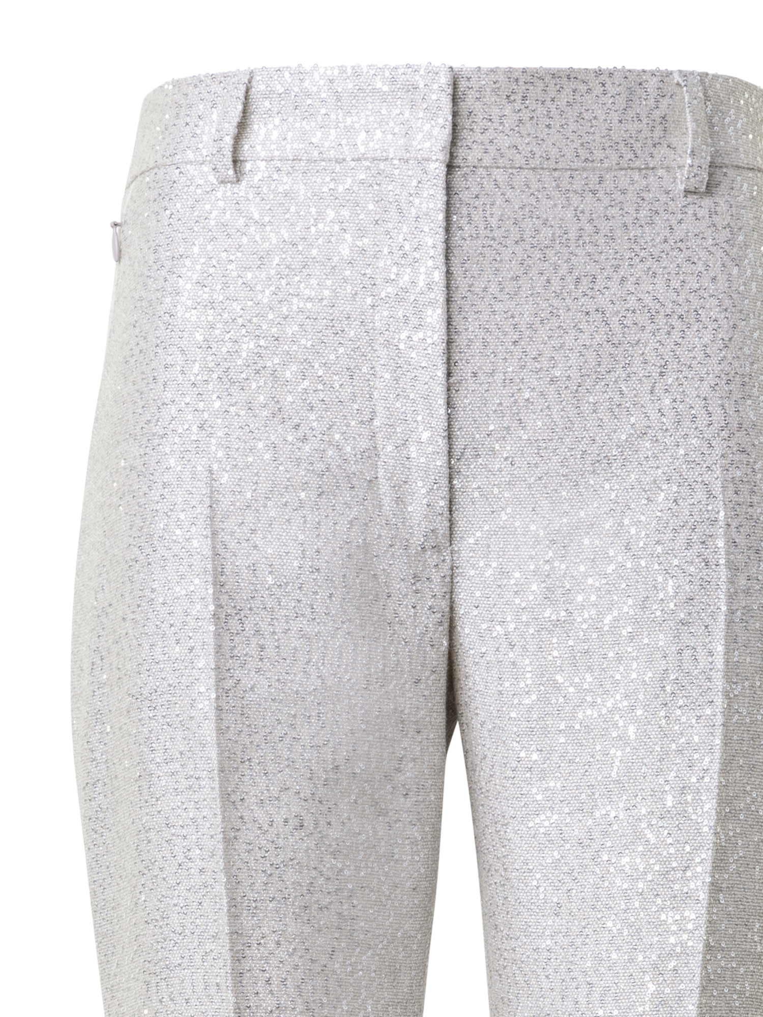 Designer Slight Bootcut Sequins Linen Blend Pants - silver - grey