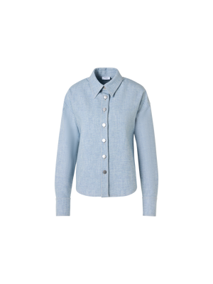 Designer Cropped Shirt Blouse in Brushed Winter Denim - blue