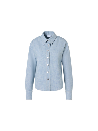 Designer Cropped Shirt Blouse in Brushed Winter Denim - blue