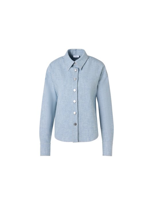 Designer Cropped Shirt Blouse in Brushed Winter Denim - blue