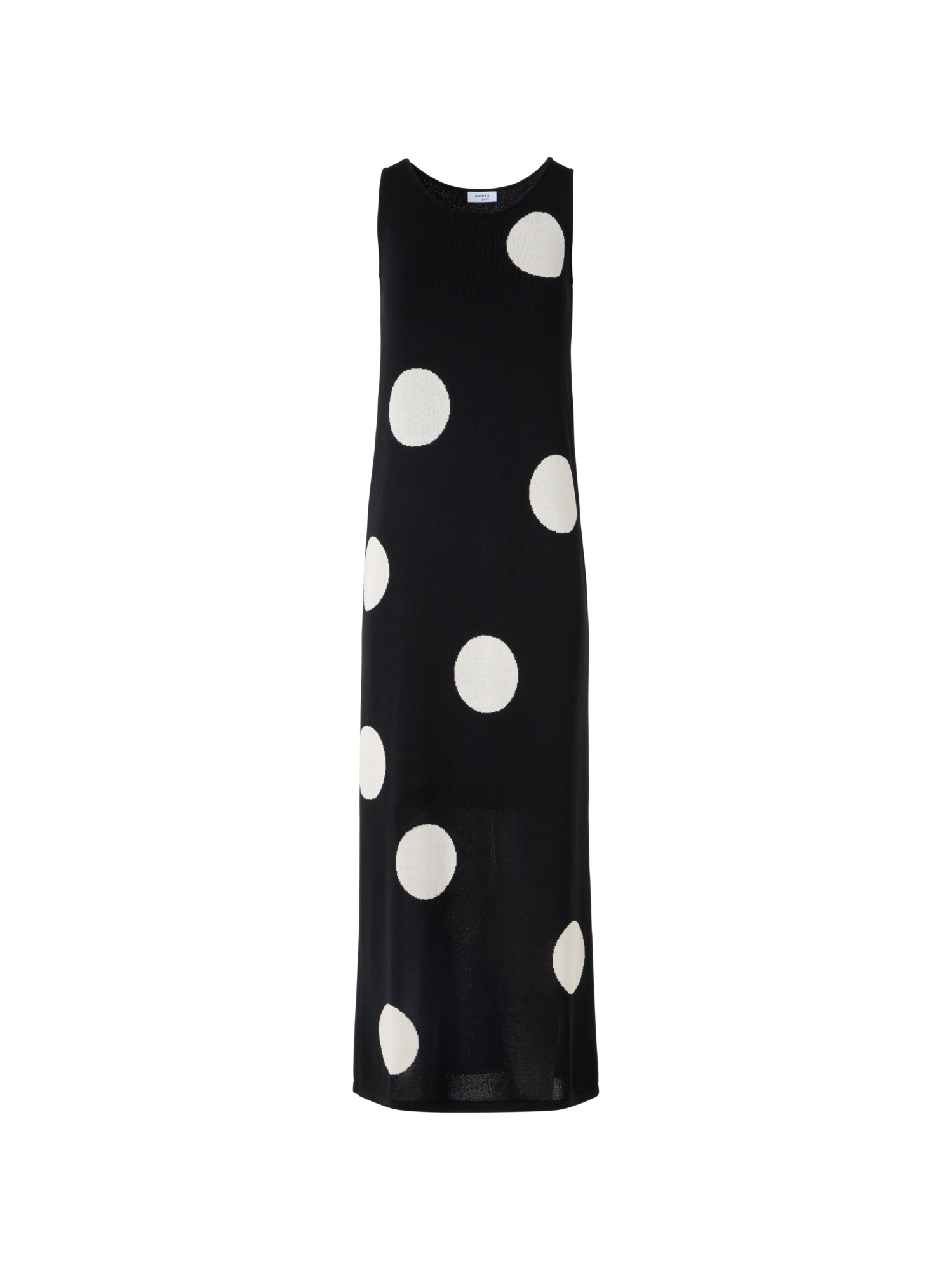 Designer Sleeveless Polka-Dot Midi Knit Dress - black