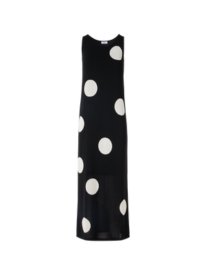 Designer Sleeveless Polka-Dot Midi Knit Dress - black