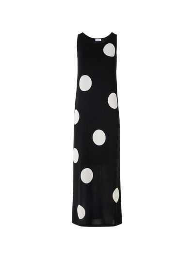 Designer Sleeveless Polka-Dot Midi Knit Dress - black