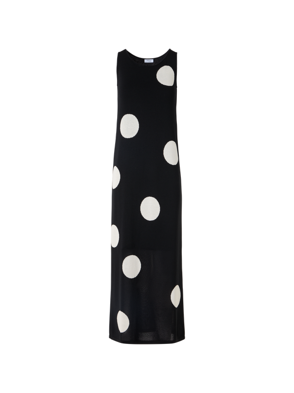 Designer Sleeveless Polka-Dot Midi Knit Dress - black