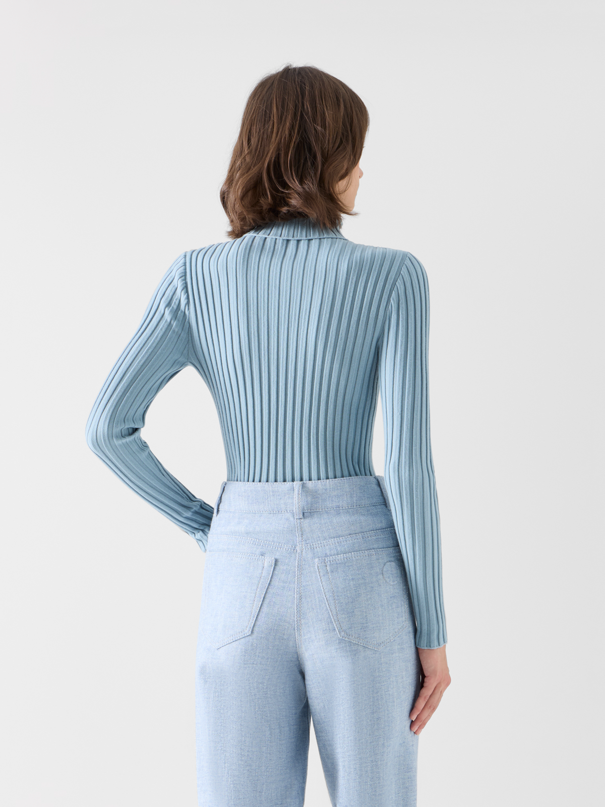 Designer Reversed Rib Merino Knit Turtleneck - blue #editorial