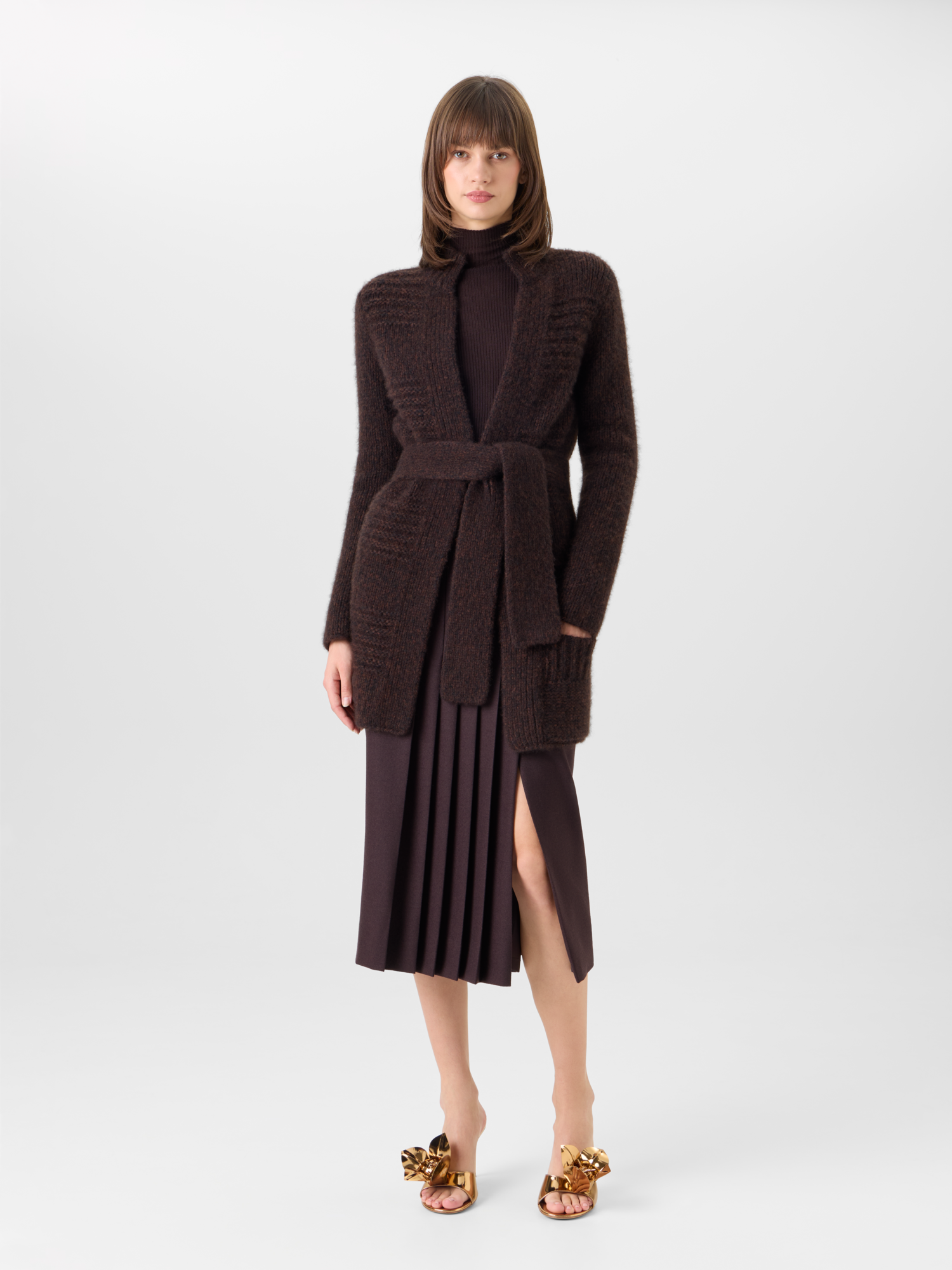Designer Cashmere Silk Mouliné Long Cardigan - black - brown - multicolor 