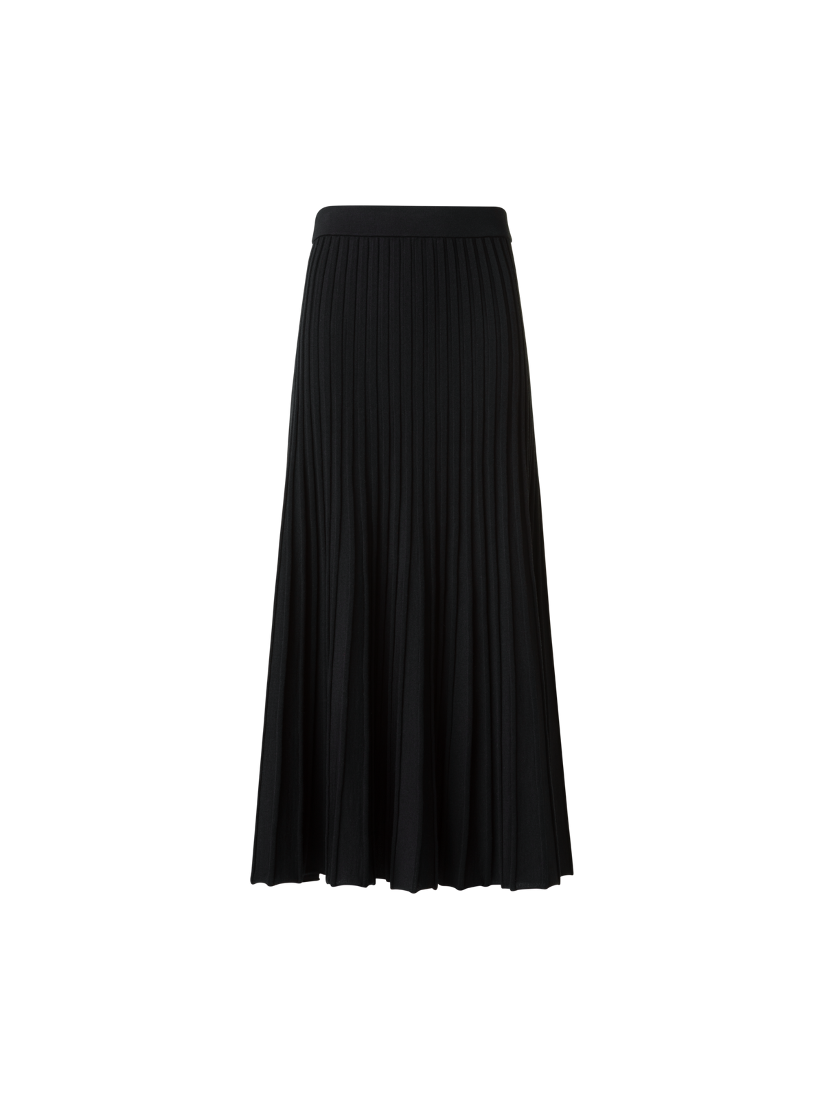 Designer A-Line Merino Wool Rib Knit Pleated Midi Skirt - black - neutral