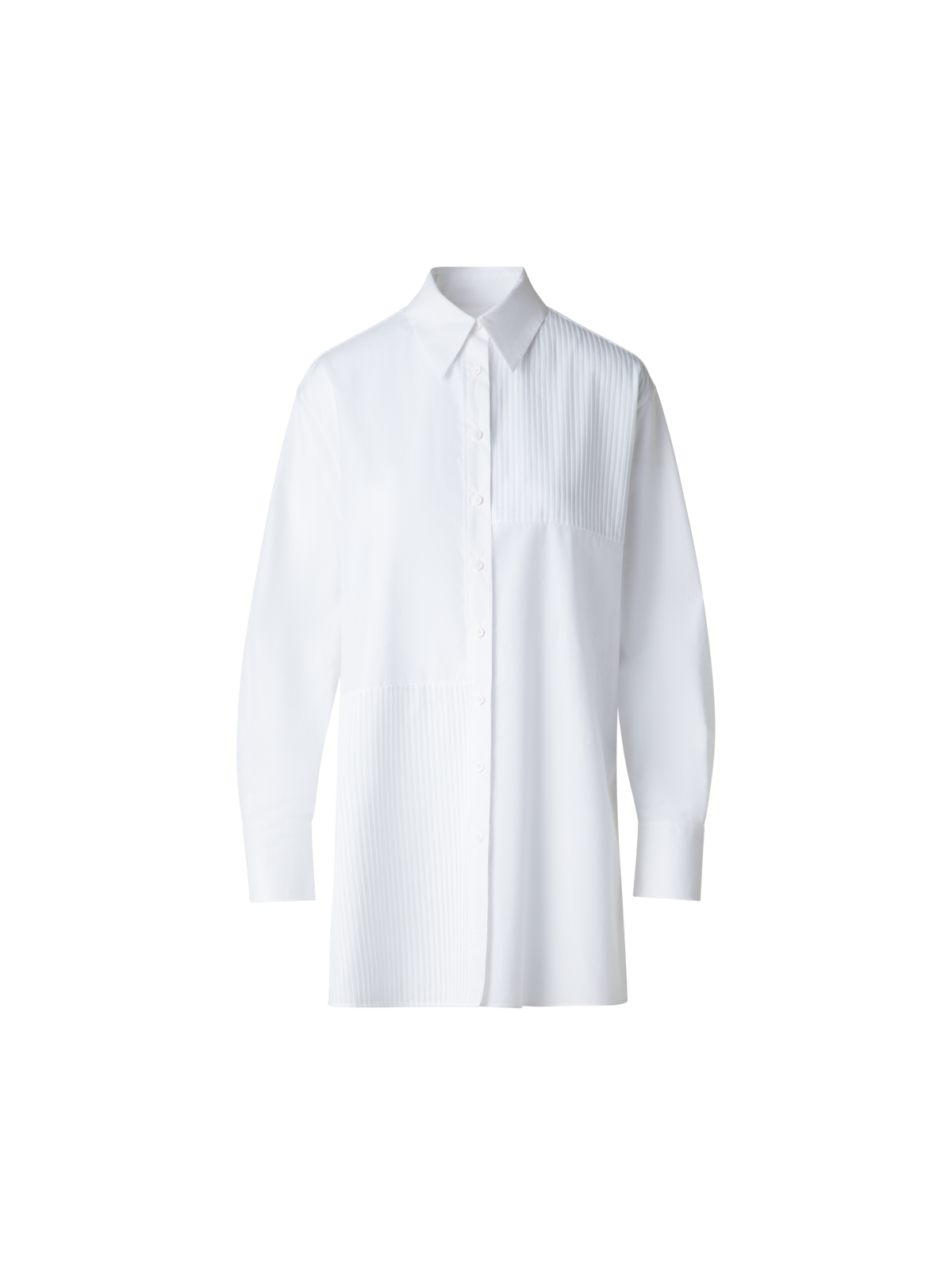 Designer Oversized Shirt in Pleated Cotton Voile  - neutral - white