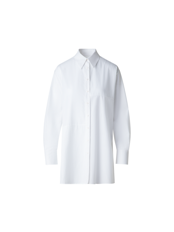 Designer Oversized Shirt in Pleated Cotton Voile  - neutral - white