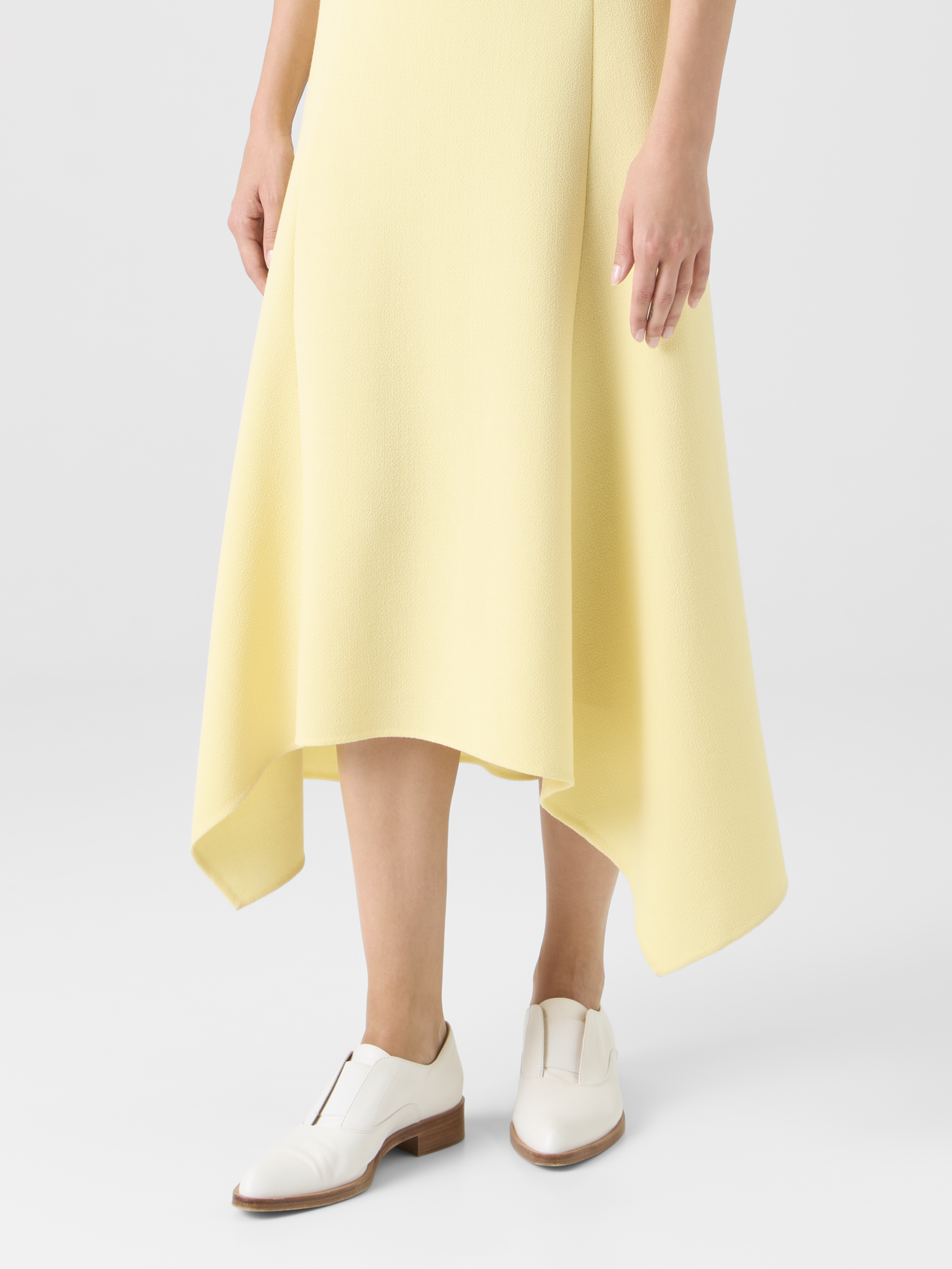 Designer Asymmetrical Wool Crêpe Double-Face Midi Dress - yellow 