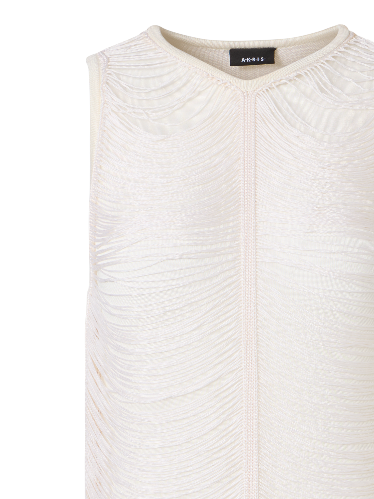 Designer Sleeveless Fringe Drape Maxi Knit Dress in Silk - ecru