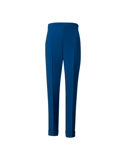 Designer Tapered Crêpe Pants with Elastic Back - blue