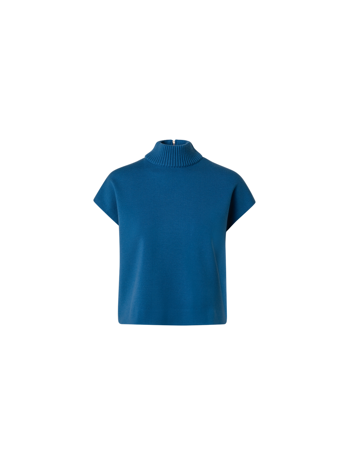 Designer Short Sleeves Merino Sweater with Mock Neck - blue