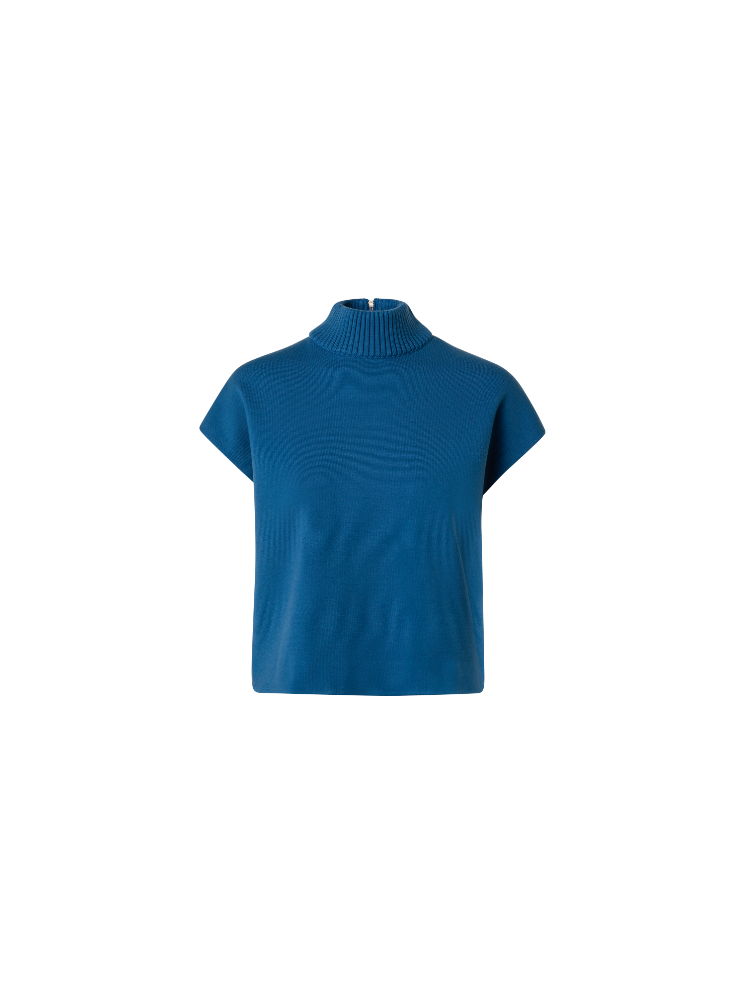 Designer Short Sleeves Merino Sweater with Mock Neck - blue