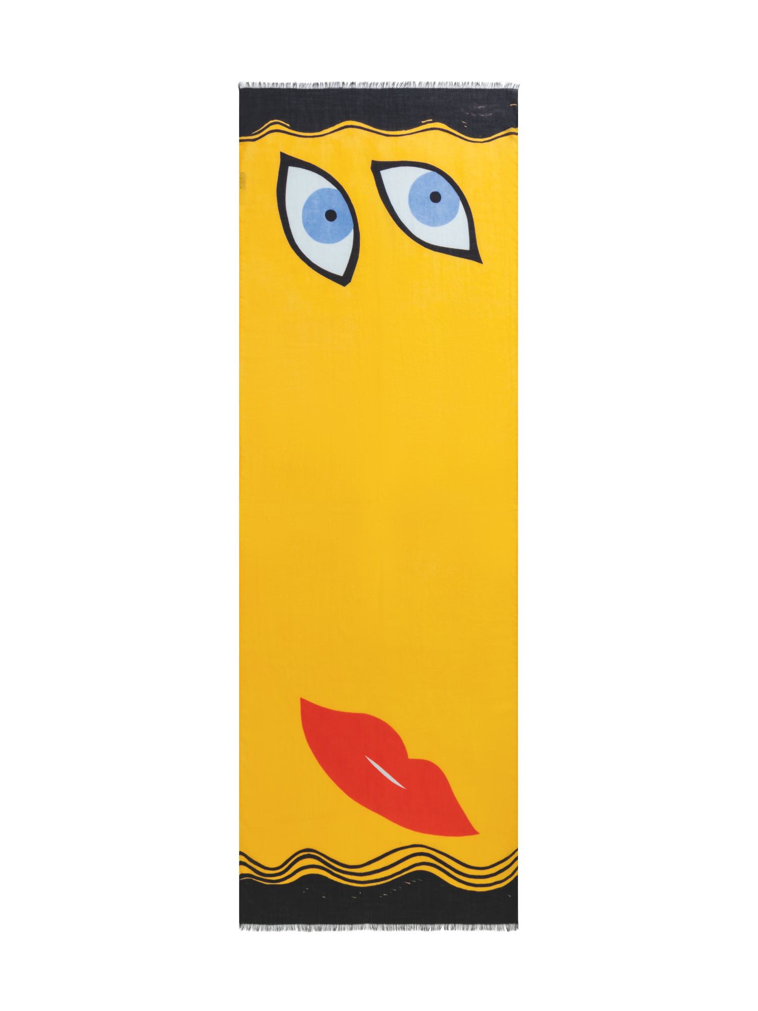 Designer Scarf in Cashmere and Silk with Portrait Print - multicolor - yellow